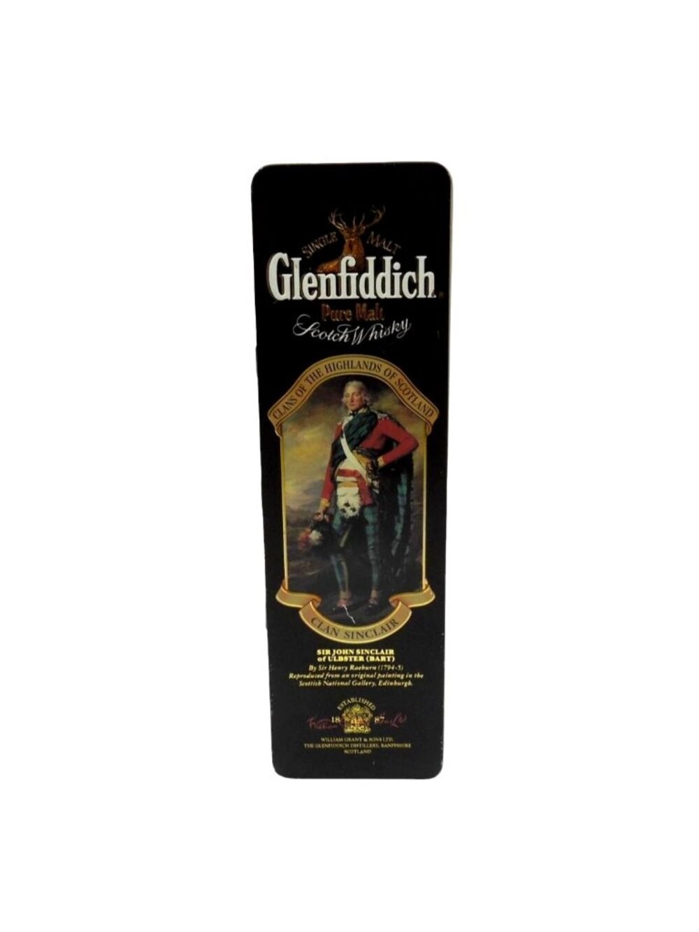 Glenfiddich Scotch Whisky Black Tin Clan Sinclair Vintage 12.5"